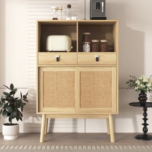 Dressoir 80x39,5x120 cm - Deuren met echt rotan vlechtwerk - 2 lades - 2 deuren en 2 open vakken