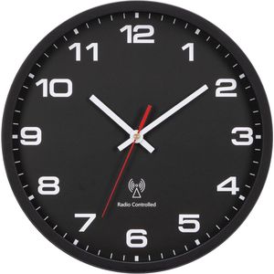 Moderne wandklok met radiofunctie – 25 cm zwart kwarts batterij aangedreven