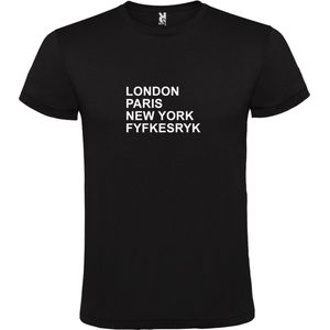 Zwart T-Shirt met London,Paris, New York ,Fyfkesryk tekst Wit Size XS