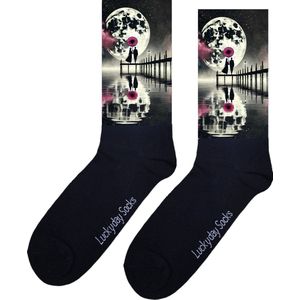 Grote maan - Valentijns cadeau - Verjaardag cadeau - Sint cadeau - Leuke sokken - Vrolijke sokken - Leuk cadeau - Roze paraplu - Grappig cadeau - Kerst Sokken - Vaderdag - Moederdag - Kerstcadeau - Socks maken Happy - 37-44