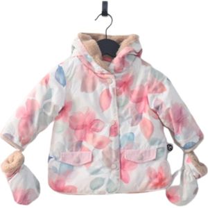 Ducksday - winterjas voor baby - waterdicht - lightgewicht - fleece - afneembare wantjes - peuter - unisex - Gebloemd - Bliss - maat 80 - valt groot