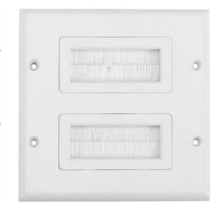 Anti-stof Borstelplaat Kabel Muurplaat Poort Witte Borstel Strip Wandplaat Insert Outlet Kabel Voorplaat Montage Multimedia Panel - Dubbele bende