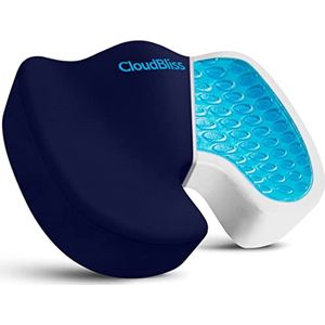 Zitkussen met Gel en Traagschuim - Bureaustoel Kussens voor Comfort en Ondersteuning - Ideaal voor Stuitbeen, Ischias en Rugpijn - Fluwelen Hoes (Blauw)