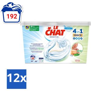 Le Chat Sensitive - Wasmiddelcapsules - Witte en Gekleurde Was - Marseille & Aloë Vera - 16 Wasbeurten - Voordeelverpakking - 12 stuks