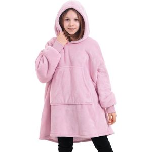 Hoodie Deken – Extra LANG – Hoge Kwaliteit Sherpa Fleece – West - 84 cm - Tieners Roze