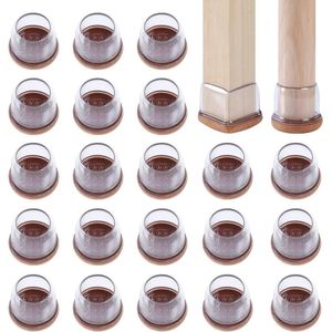 Siliconen Stoelpootbeschermers 24 Stuks - Transparant - Meubelpootdoppen - Vilten Pads - Hardhouten Vloeren - Krassen - Meubelschuivers