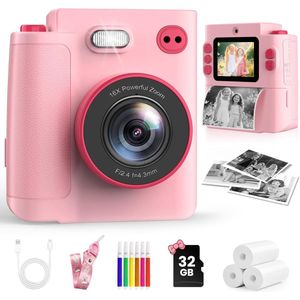 Roze Instant Print Camera PRO | 1080P Video, 13000 mAh Batterij & Creatieve Afdrukeffecten | 32GB Kit & Cadeau 3-12 Jaar