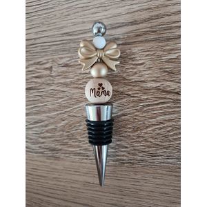 Wijnstopper voor Mama - Gepersonaliseerde wijnstopper - Cadeau - RVS - 1 stuk - Silliconen/Houten kralen