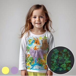 Dieren Eiland - Glow-in-the-dark pyjama - licht geel - maat 110-116 - 5 jaar - 100% katoen
