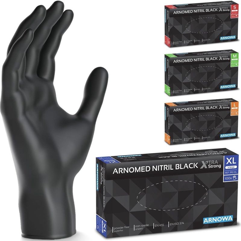 ARNOMED - Nitril Wegwerphandschoenen - Zwart - Extra Sterk - 100 Stuks per Doos