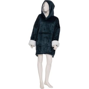 Hoodie Plaid – Blauw – Fleece hoodie deken met mouwen – Oversized knuffeltrui voor heren en dames