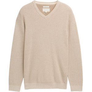 TOM TAILOR - Trui - Beige - Recht Model - V-hals - Lange Mouw