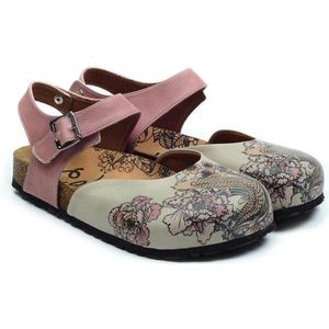 Goby Dames Clogs – Dragon en Bloemenprint – Vegan Leer – Handgemaakt – Maat 42