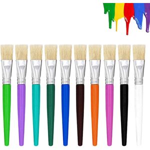 10 Stuks Schilderborstels Kinderborstelset, 15,5 cm Schilderborstels voor Kleuters, Grote Acrylverfkwasten, Plat Hoofd Gekleurde Kwastenset voor Kinderen, Studenten, Beginners, Kunstenaars
