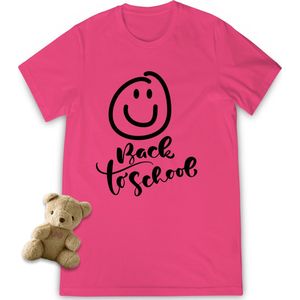 T shirt Back to School - Grappig tshirt voor jongens en meisjes - Unisex maten: 92 t/tm 164 - Shirt kleuren: wit, turquoise en fuchsia.