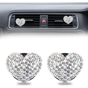 VD WEIDE ENTERPRISE - Hartvormige ventilatieclip - Glinsterende auto luchtverfrisser - Strass ventilatieclip - Decoratie voor meisjes en vrouwen - Set van 4 - Zilver .