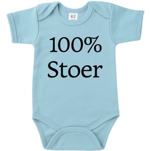 Baby Romper met Tekst '100% stoer' – Maat 68 – Blauwe Romper – Origineel Kraamcadeau voor Jongen of Meisje – Babykleding