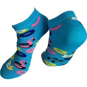 Verjaardags cadeau - zwembad band sokken - sneaker sokken - vrolijke sokken - valentijn cadeau - lage sokken - flamingo -grappige sokken - leuke dames en heren sokken - moederdag - vaderdag - Sokken waar je vrolijk van wordt - Maat 37-44
