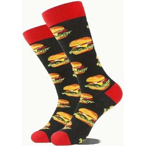Hamburger Sokken | Burger Sokken | Fastfood Sokken | Grappige Sokken | One Size (34-38) | Rood | Grappig | happy socks | Cadeau Tip | Kadotip | Kinder Sokken