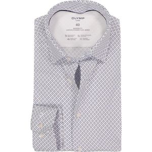 OLYMP - 24/7 Luxor - Overhemd - Wit met Licht- en Donkerblauw Dessin - Strijkvriendelijk