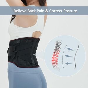 Famanu - Lendensteun, lendensteun voor rugpijn, elastische lendenband voor mannen en vrouwen, lendensteun met verstelbare riemen en 8 stangen (XL)