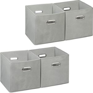 Relaxdays 4 x opbergbox stof - opvouwbaar - opbergmand - 30 cm - kast organizer - grijs