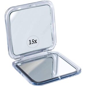 Opvouwbare reisspiegel met 15x vergroting - Kleine make-upspiegel voor op reis - 8,4 cm mini vierkante opvouwbare make-upspiegel (zilver)