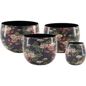 DKNC - Plantenbakken bloemen Morgana - Metaal - 23x23x17cm - Set van 4 - Roze