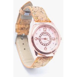 Ecologische Horloge met eerlijke kurk band voor dames - elegante - Roze/goudkleurig horloge kast WA-385-A