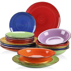 Bonita Tafelservies 18-delig combiservies voor 6 personen - Kleurrijk en stijlvol - Inclusief platte borden, soepborden en dessertborden