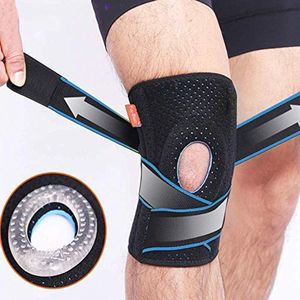 Knieondersteuning - 1 stuk Comfort Antislip Compressie Breien Knie Sport Neopreen - Kniebrace met Elastische Riem - voor Hardloopsporten (Blauw)