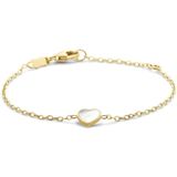 14K Geelgoud - Armband - Hart - Parelmoer - 13 cm