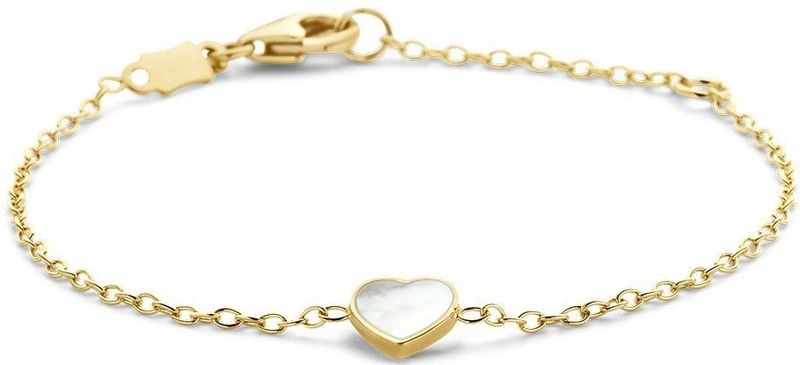 14K Geelgoud - Armband - Hart - Parelmoer - 13 cm