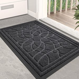 Deurmat 40 x 60 cm, zwaar belastbare vuilvanger, deurmat voor buiten en binnen wasbaar antislip entreetapijt, rubberen achtertapijt, schoenen schraper patio, grijs