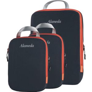 Packing Cube Set voor handbagage, Travel Pack Organizer met waszak voor rugzak, donkergrijs (L+S+S), 3 stuks (1 x L+2 x M