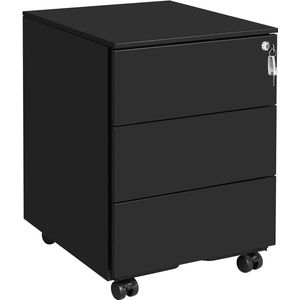 Ladeblok met Wieltjes Archiefkast 3 Lades Zwart Ladeblok Bureau - 39 x 45 x 55 cm - Mat Zwart