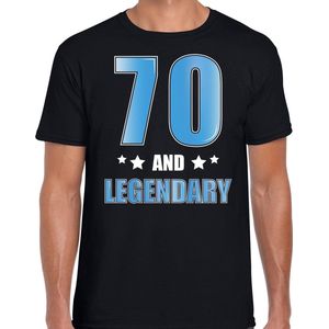 70 and legendary verjaardag cadeau t-shirt / shirt - zwart met blauwe en witte letters - voor heren - 70ste verjaardag kado shirt / outfit XXL