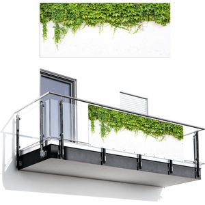 Balkonscherm 300x120 cm - Balkonposter Klimop - Groene bladeren - Muur - Wit - Balkon scherm decoratie - Balkonschermen - Balkondoek zonnescherm