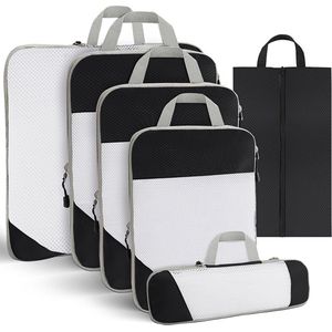 Compression Packing Cubes – 6-delige set – Koffer organizer set – Travel cubes – Baggage organizer met Compressierits – Backpack organizer – zwart