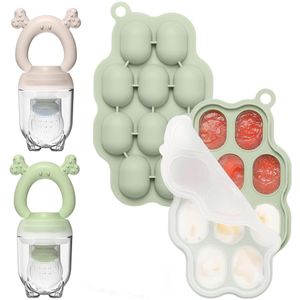 Bangosa - Baby Fruitspeen met Ijsblokjesvorm - Sabbelzakje met bijtring - Babyhapjes bewaarbakjes - siliconen Fopspeen – 2 stuks