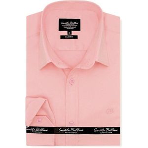 Heren Overhemd - Slim Fit - Luxury Plain Satijn - Roze - Maat S