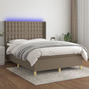 The Living Store Boxspring Bed LED 140x190 - Taupe Multiplex Larikshout - Verstelbaar Hoofdbord - Pocketvering Matras - Huidvriendelijk Topmatras - Kleurrijke LED-verlichting - Montagehandleiding