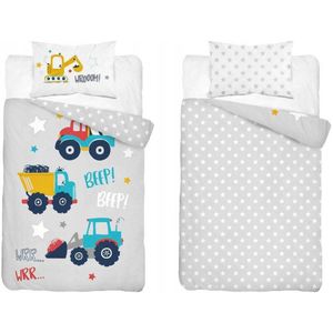 Kinderbeddengoed Bouwvoertuigen Grijs 90x120 cm - Katoen