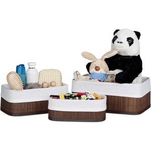 Opbergmanden set van 3 - rechthoekig bamboe - voor speelgoed accessoires - badkamer bruin.
