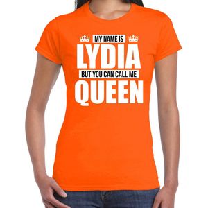 Naam cadeau My name is Lydia - but you can call me Queen t-shirt oranje dames - Cadeau shirt o.a verjaardag/ Koningsdag XS