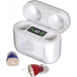 medj-Beige - Gehoorapparaat -Magnetisch- Opberg box - Oplaadbaar in box 2x Mini Intelligent digitaal Gehoorapparaat - 5 Volume standen - Geluid Reductie - Universeel