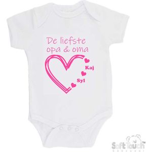 100% katoenen Romper ""De liefste oma met de namen van 2 kleinkinderen"" Meisjes Katoen Wit/roze Maat 56/62