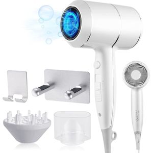 Haardroger 2000 Watt met Diffuser en Concentrator - Lichtgewicht, Muurbevestiging zonder boren - Perfect voor Thuisgebruik