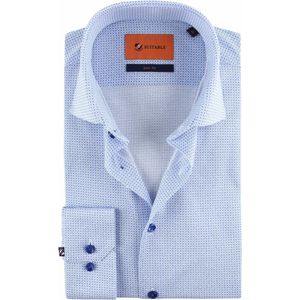 Suitable - Jersey Overhemd Print Blauw - 39 - Heren - Slim-fit