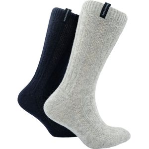 The Sockmaker sokken heren 41-46 - 2-pack Wool Boot - duurzaam - Cable Knit - Grey and Navy